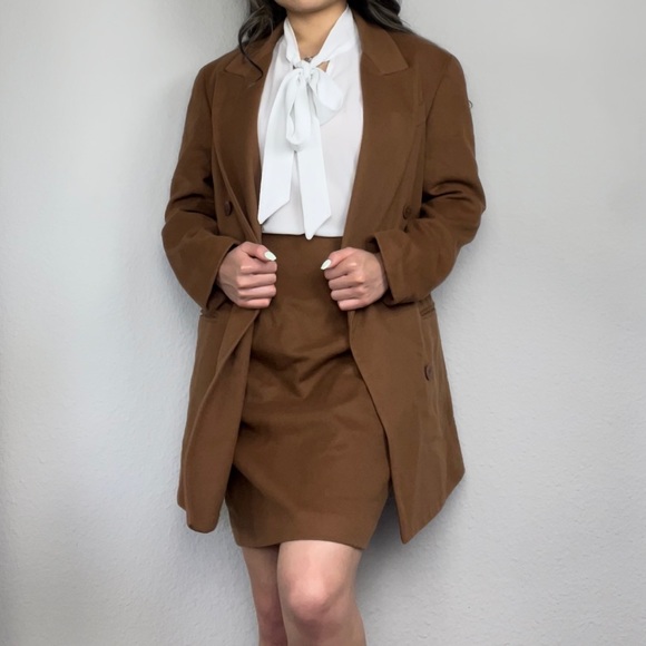 Coffee Brown Button-Up Blazer & Pencil Skirt Set | Ann Taylor - Picture 1 of 7